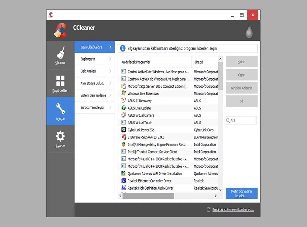 Program Kaldır'Dan Silinmeyen Programlar Nasıl Silinir? - CCleaner.